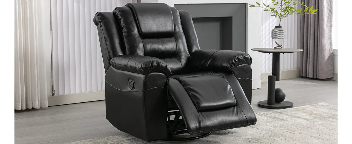 Manual Rocking 360-Degree Swivel Recliner Chair With PU Upholstery - Omega Lifestyles