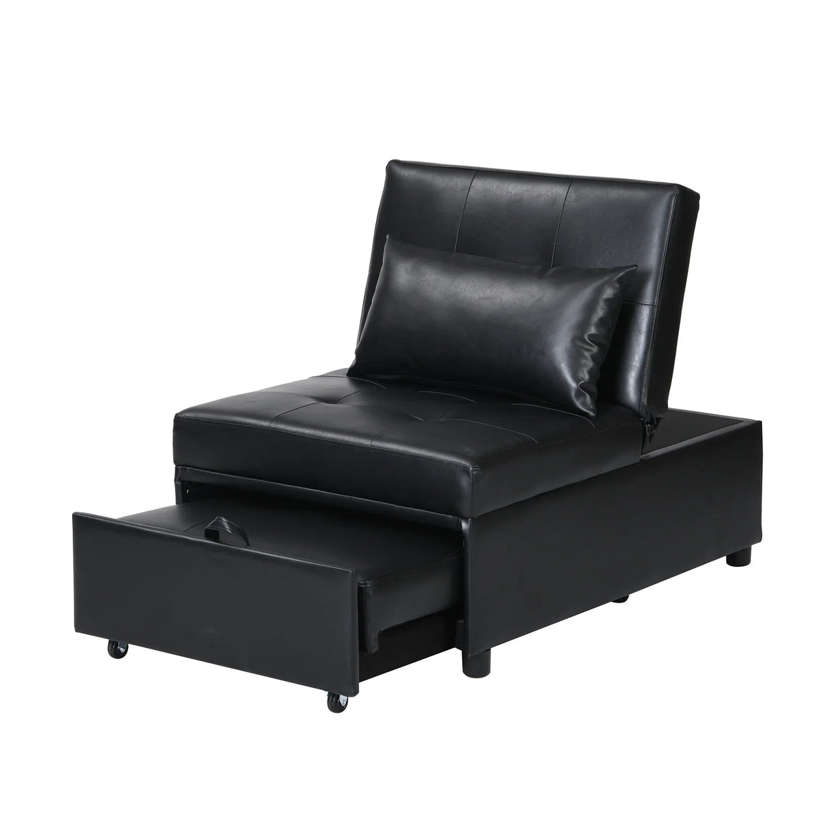 Black Leather Folding Multifunctional Space-Saving Ottoman Sofa Bed - Omega Lifestyles