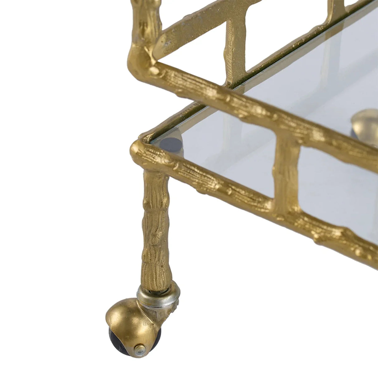 Antique Brass Aluminum Glass Two-Tier Bar Cart - Omega Lifestyles