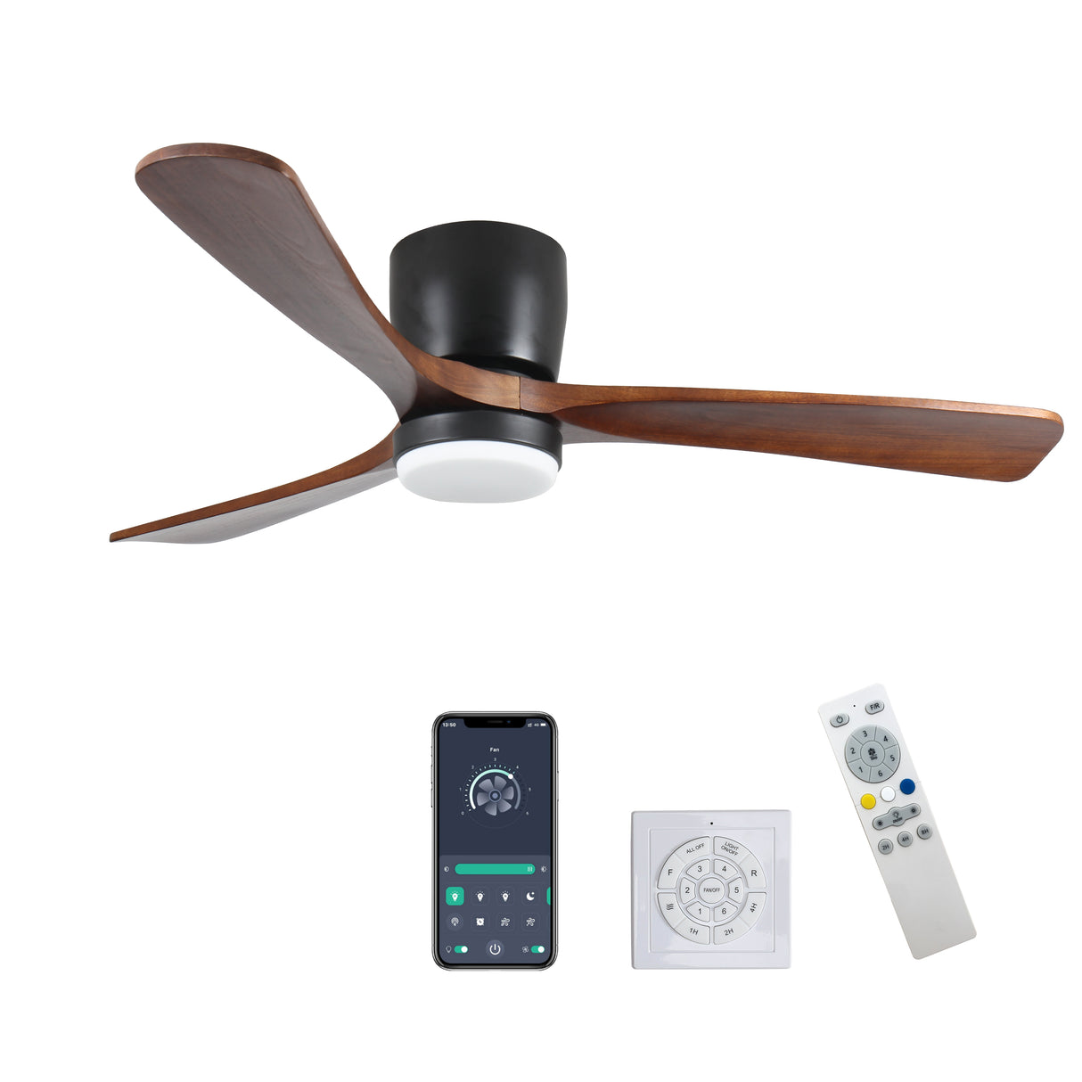 42-Inch Black Wood Ceiling Fan With Light Remote