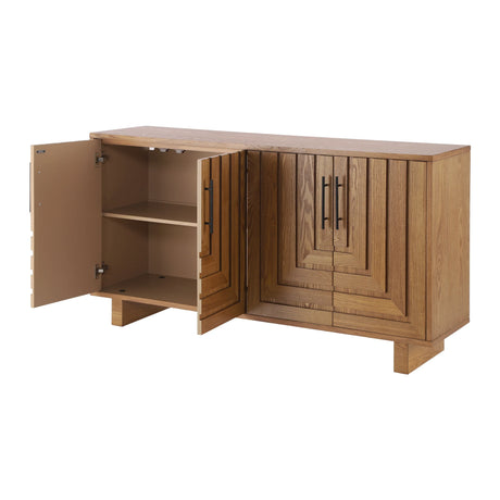 Modern Natural Finish MDF Metal 4-Door Sideboard Cabinet - Omega Lifestyles