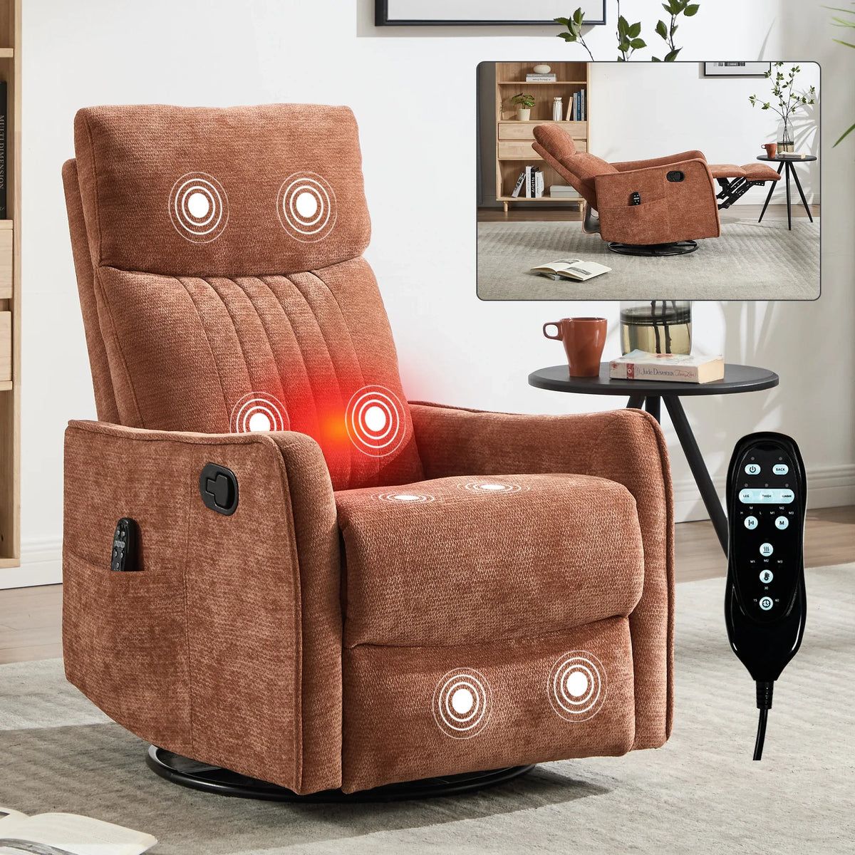 Orange Medium-Firm Chenille Fabric Massage Recliner Chair - Omega Lifestyles