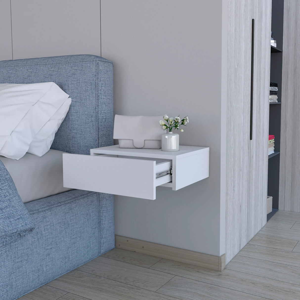 Contemporary White Engineered Wood Floating Nightstand - Omega Lifestyles