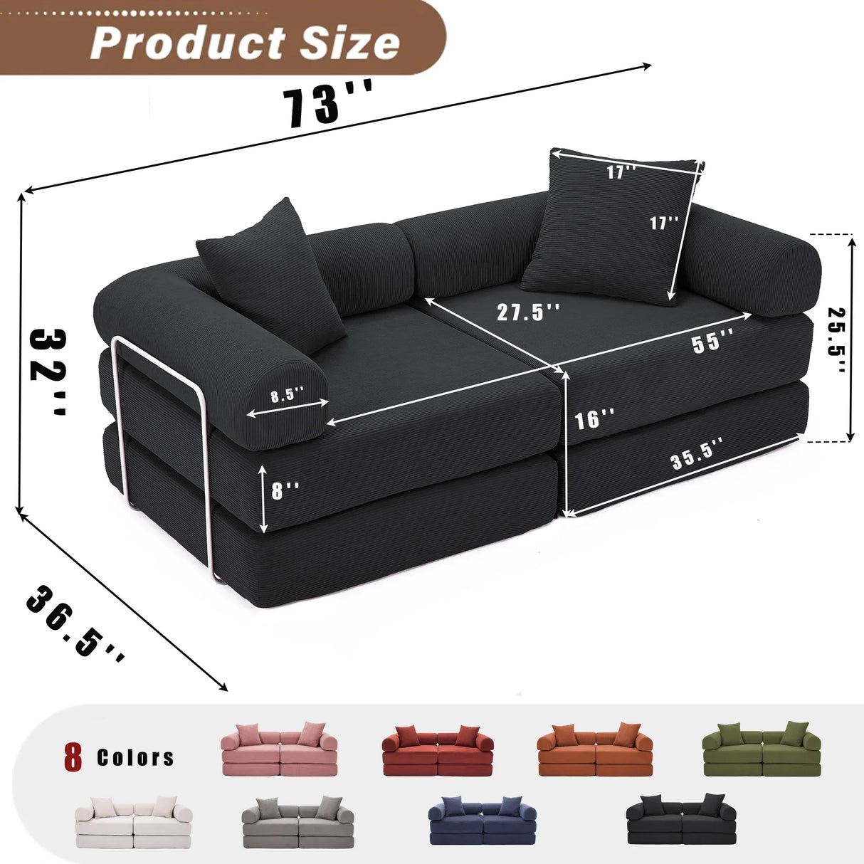 Modular Folding Convertible Corduroy Sofa Bed - Omega Lifestyles