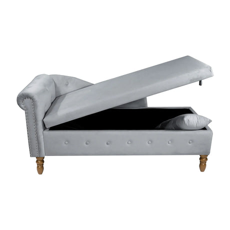 Classic Velvet Storage Chaise Lounge With Pillow - Omega Lifestyles