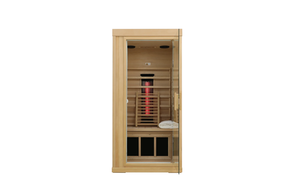 Single Mini Hemlock Wood Low EMF Far Infrared Sauna - Omega Lifestyles
