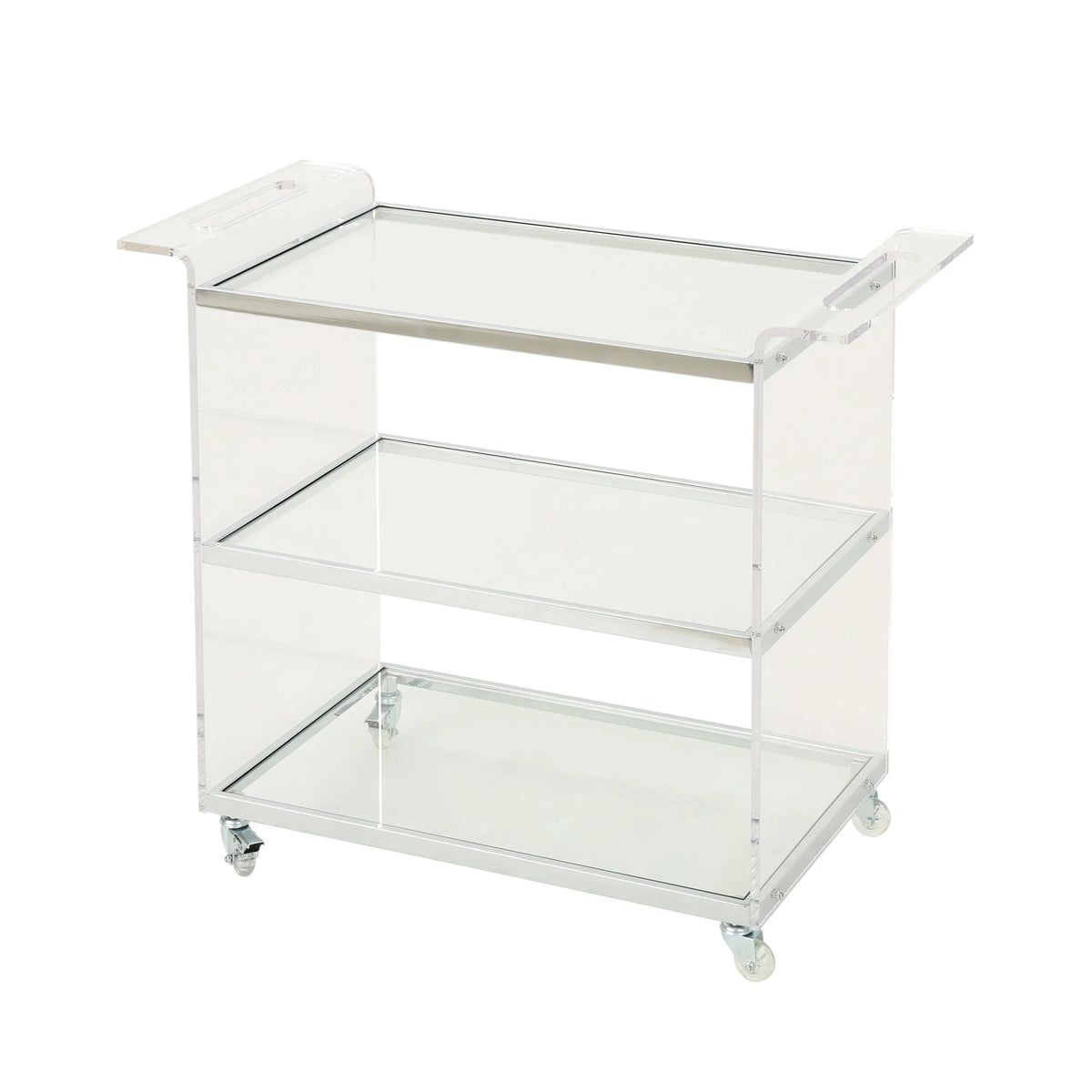 Acrylic Rattan Metal Frame Bar Cart With Tempered Glass Shelves - Omega Lifestyles