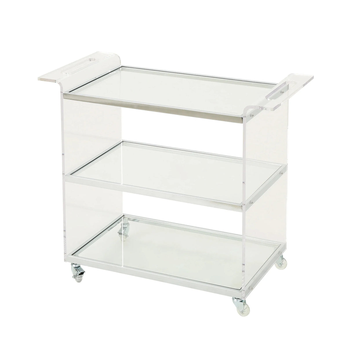 Acrylic Rattan Metal Frame Bar Cart With Tempered Glass Shelves - Omega Lifestyles