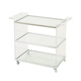 Acrylic Rattan Metal Frame Bar Cart With Tempered Glass Shelves - Omega Lifestyles
