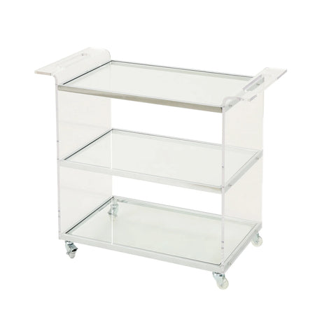 Acrylic Rattan Metal Frame Bar Cart With Tempered Glass Shelves - Omega Lifestyles