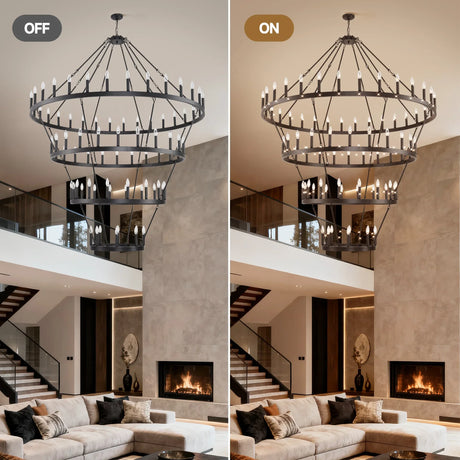 Farmhouse 70-Inch 60-Light Wagon Wheel Chandelier - Omega Lifestyles