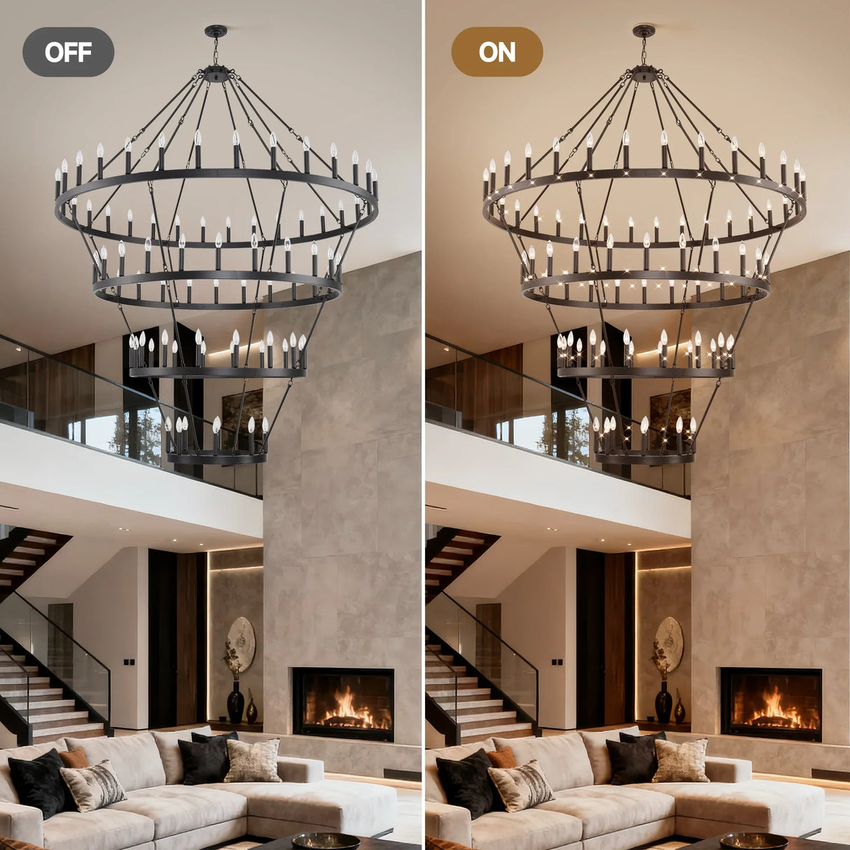 Farmhouse 70-Inch 60-Light Wagon Wheel Chandelier - Omega Lifestyles