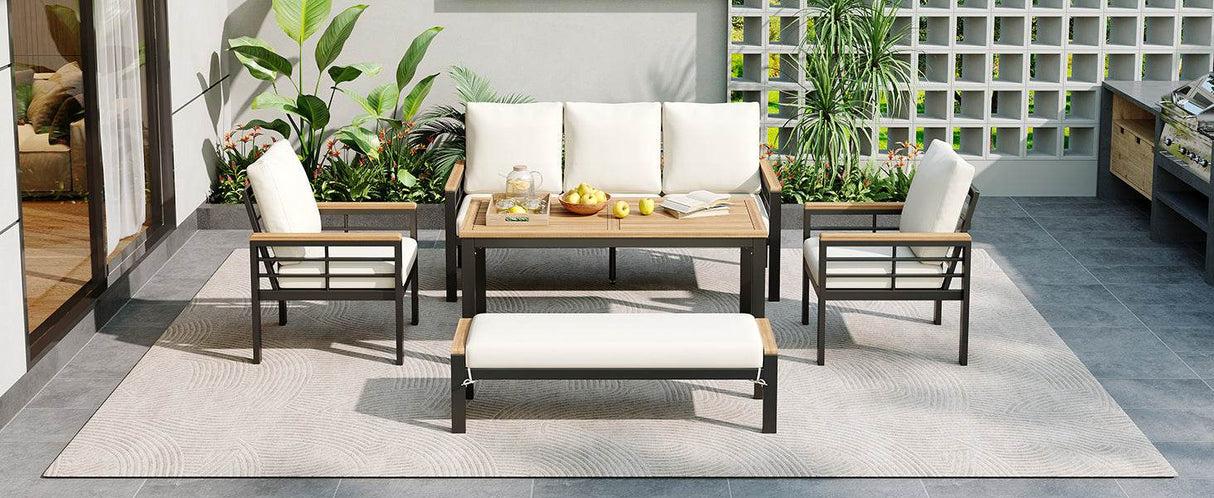 5-Piece Acacia Wood Iron Frame Patio Furniture Set - Omega Lifestyles