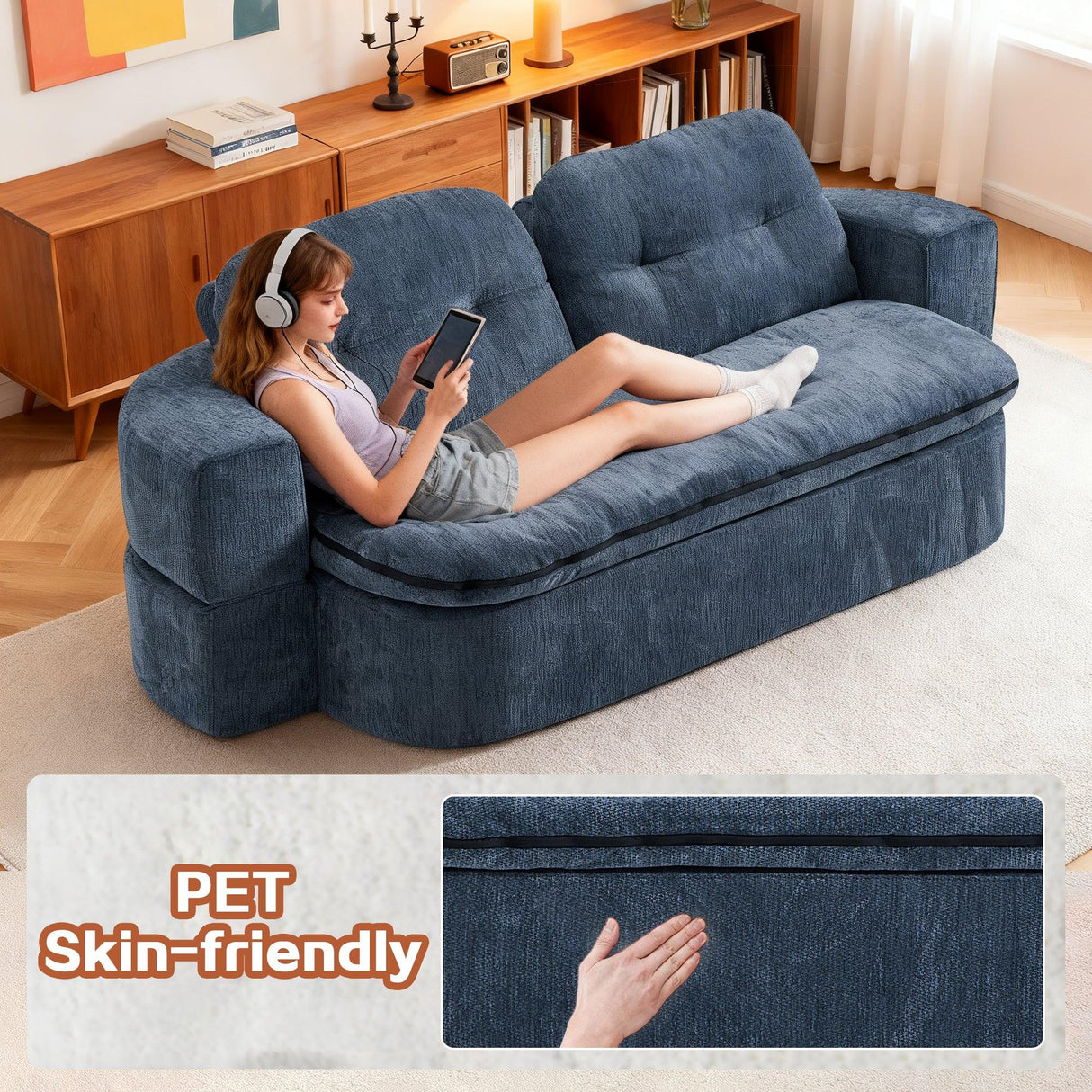 Modern Convertible Foam-Filled Sleeper Sofa Bed With Pillows - Omega Lifestyles