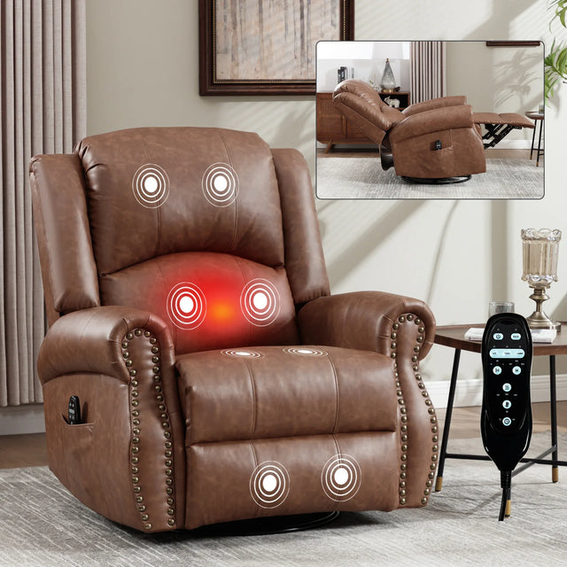 Heated Medium-Firm Massage Recliner Chair With Swivel - Omega Lifestyles