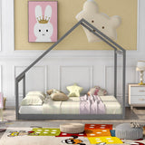 Full Full-Size Solid Wood Kids House Bed Frame Gray - Omega Lifestyles