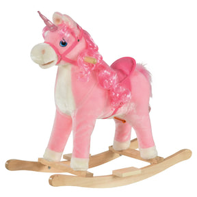 Plush Pink Unicorn Kids Rocking Horse With Sounds - Omega Lifestyles