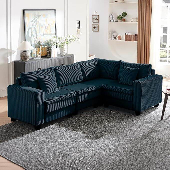3-Seater Modular Corduroy Sectional Sofa With Foam Springs - Omega Lifestyles