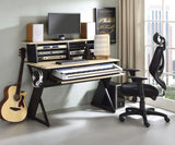 Natural Oak Finish Music Recording Studio Desk With Keyboard Tray - Omega Lifestyles