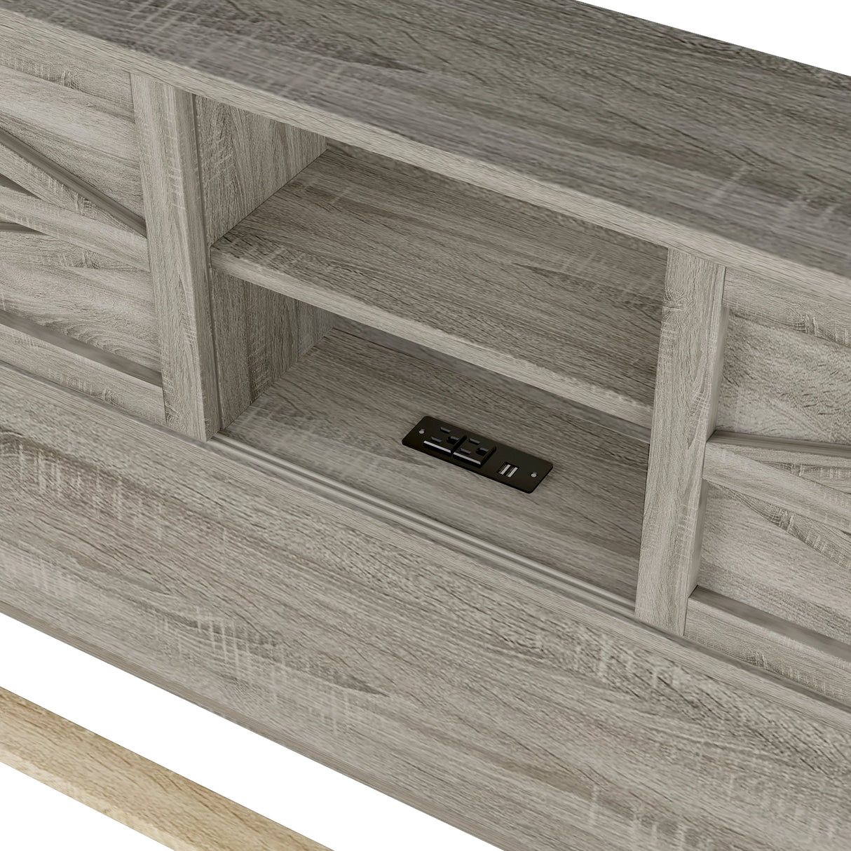 Queen Antique Gray Platform Bed With Sliding Barn Door Storage - Omega Lifestyles