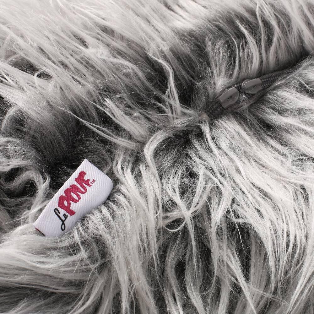 Silver Gray Faux Fur Modern Glam Bean Bag Chair - Omega Lifestyles