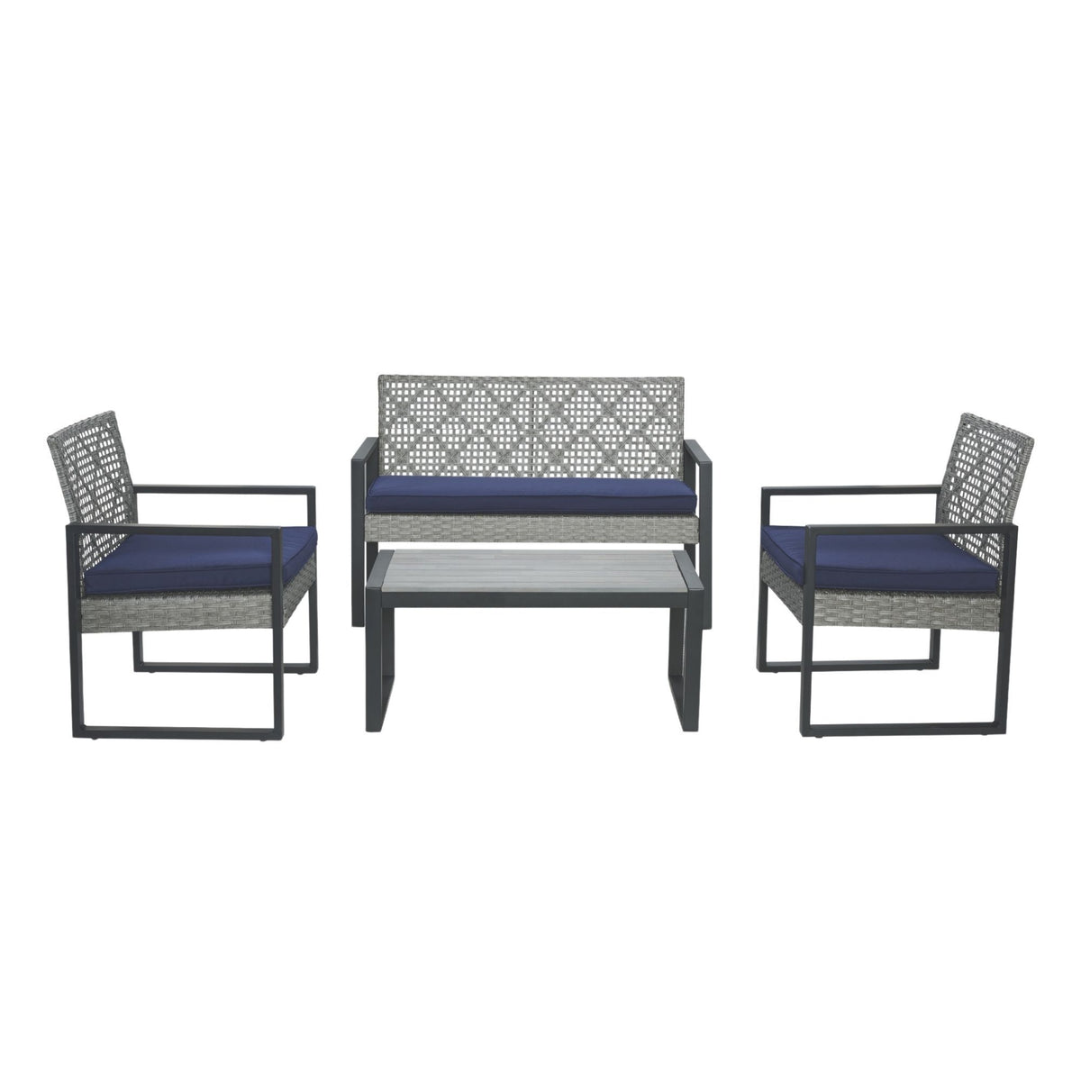4-Piece Modern Light Gray Rattan Patio Furniture Set
