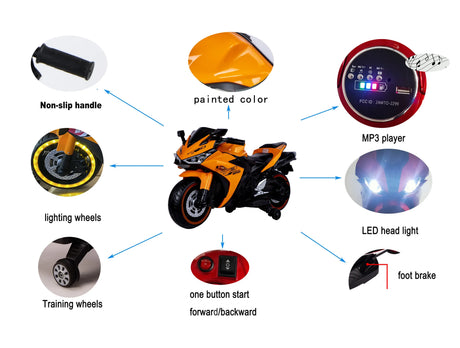 12V Kids Electric Ride-On Motorcycle With Training Wheels - Omega Lifestyles