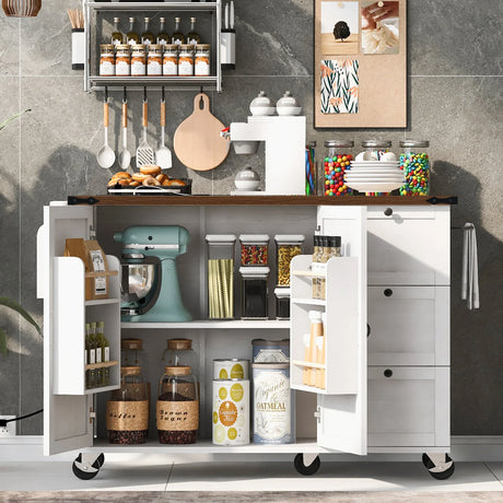 Farmhouse Kitchen Island Cart With Power Outlet - Omega Lifestyles