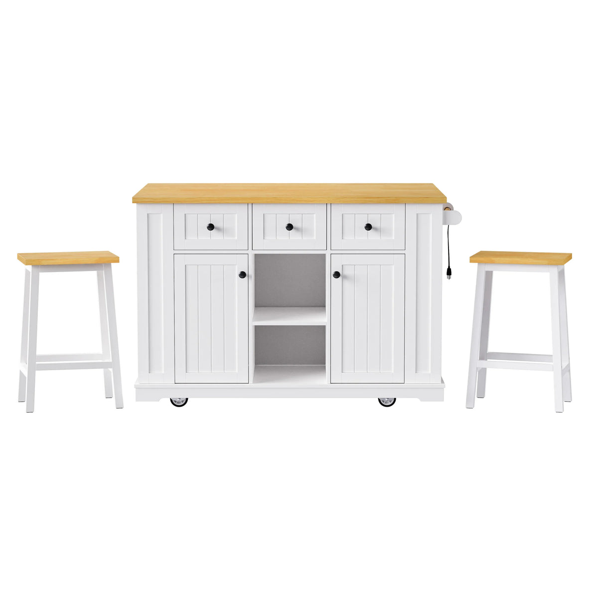 53-Inch Mobile Kitchen Island Set With Storage Drawers - Omega Lifestyles