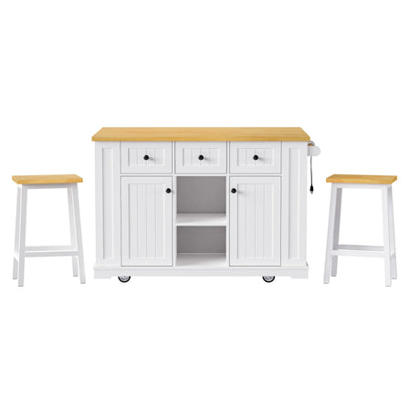 53-Inch Mobile Kitchen Island Set With Storage Drawers - Omega Lifestyles