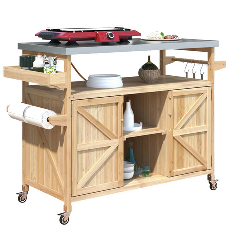 Farmhouse Solid Fir Wood Outdoor Kitchen Island Cart - Omega Lifestyles