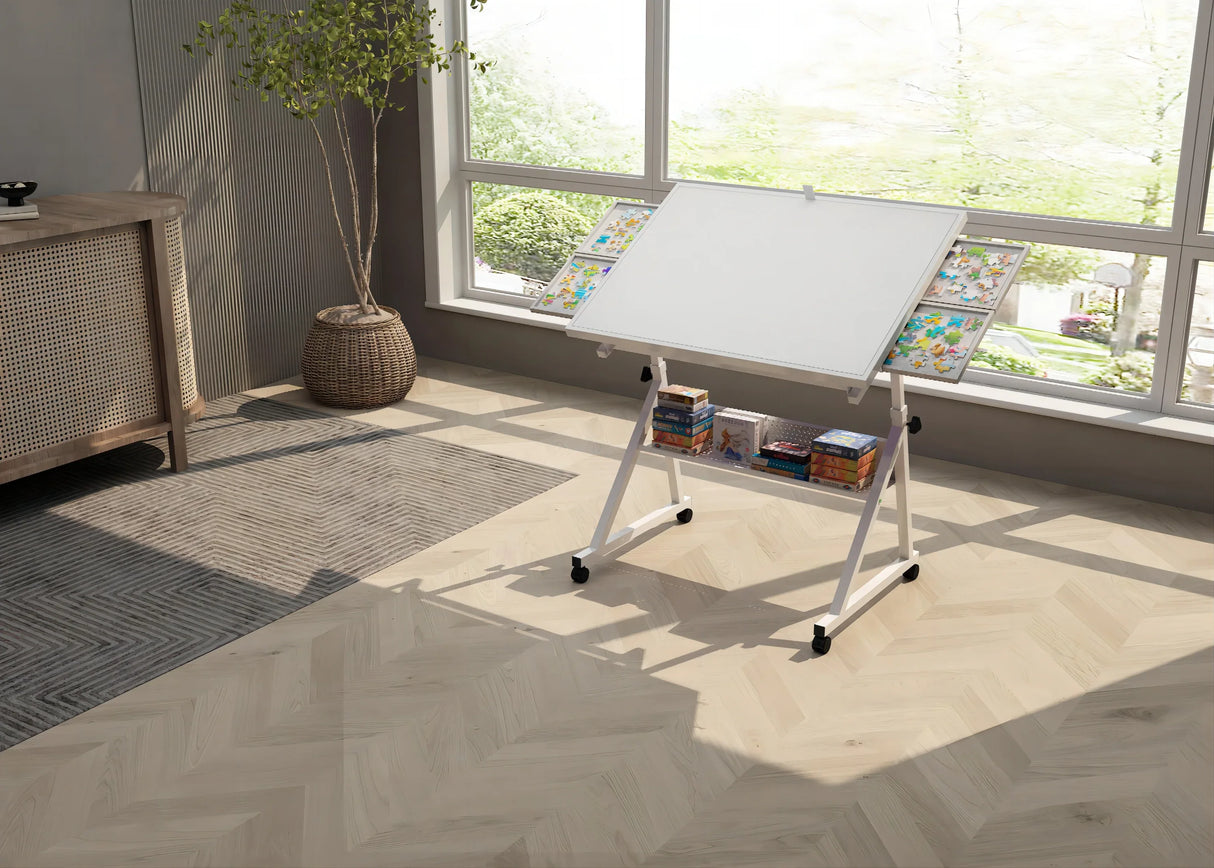 Adjustable Height Metal Puzzle Table With Storage Trays - Omega Lifestyles