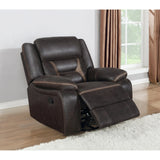 Brown Upholstered Swivel Glider Recliner With Pillow Top Arms - Omega Lifestyles