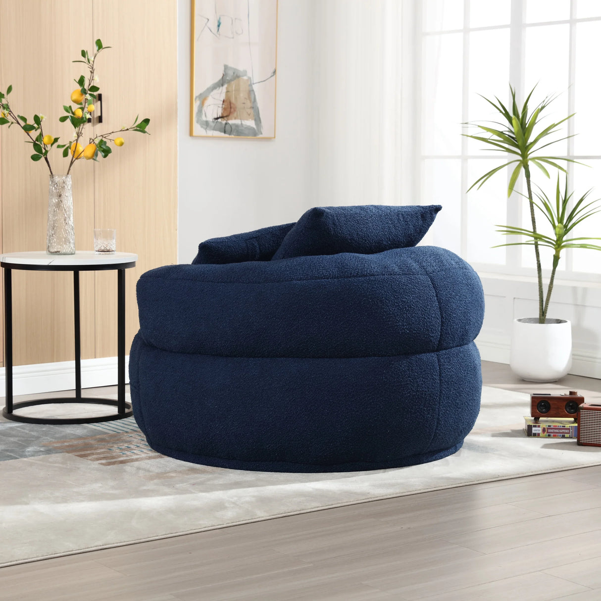 Modern Chenille Circular Sleeper Chair With Throw Pillows - Omega Lifestyles