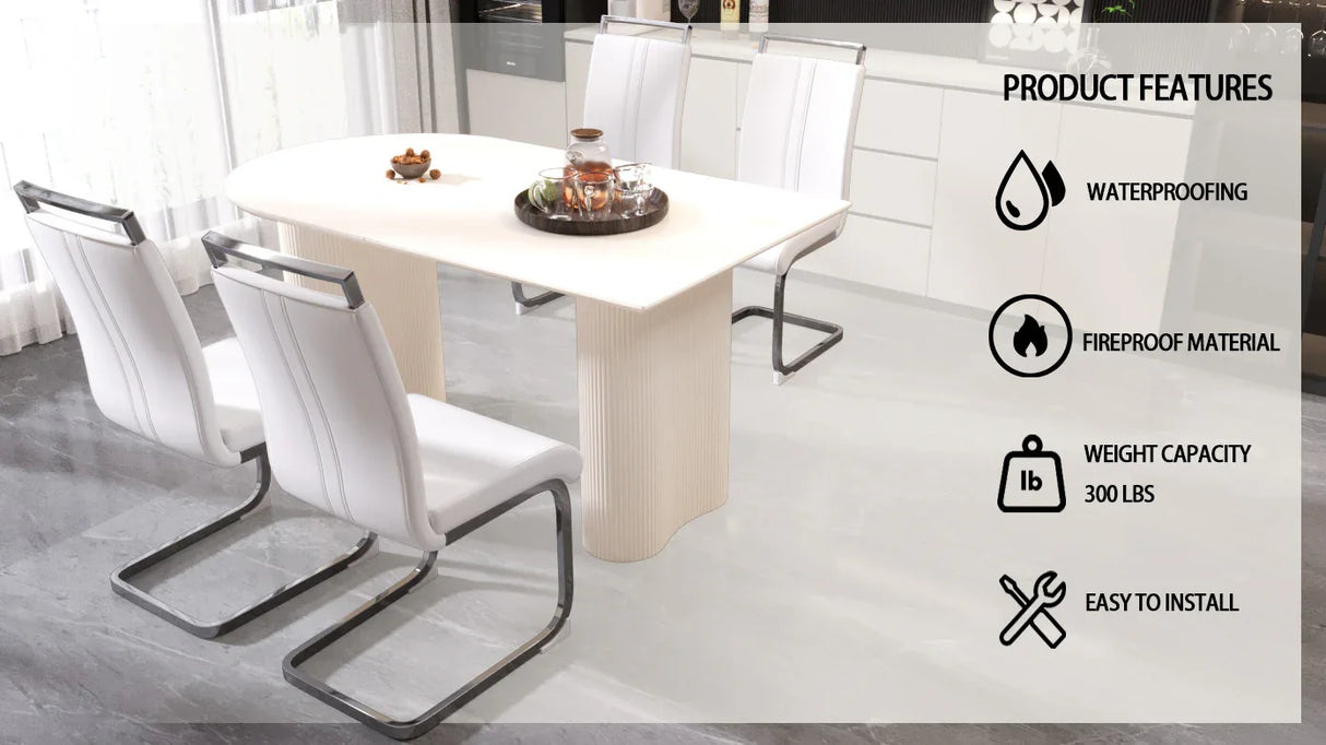 Modern Cream MDF Dining Table And PU Armless Chair Set - Omega Lifestyles