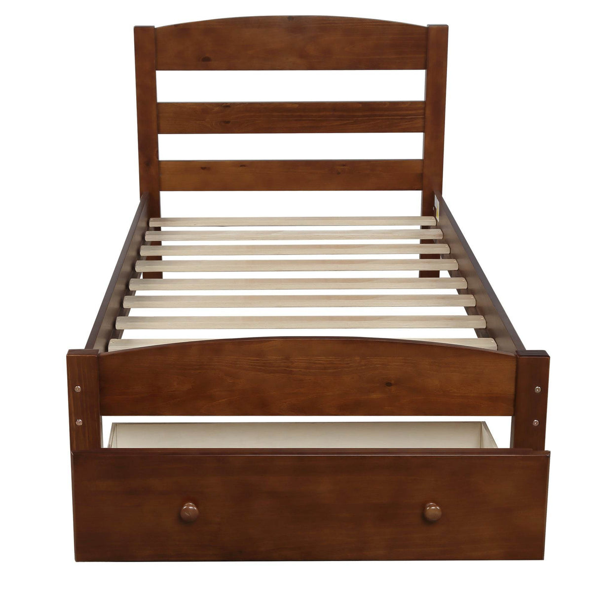 Twin Walnut Solid Wood Platform Bed Frame With Storage Drawer - Omega Lifestyles