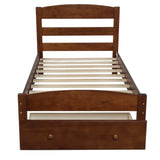 Twin Walnut Solid Wood Platform Bed Frame With Storage Drawer - Omega Lifestyles