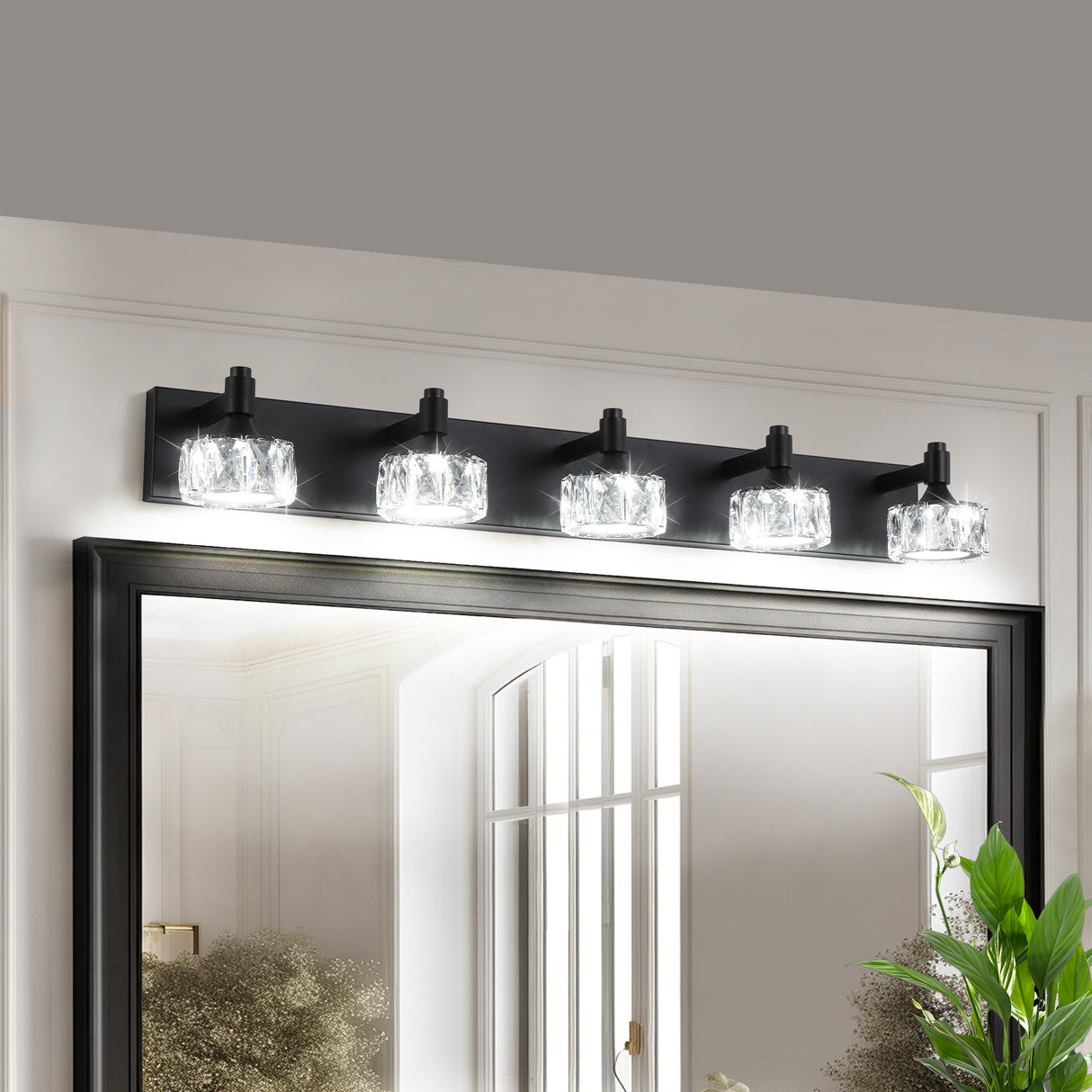 Matte Black 5-Light Crystal Glass Vanity Light Fixture