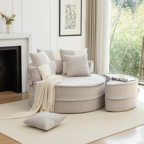 Modern Gray Chenille Barrel Accent Chair With Ottoman - Omega Lifestyles