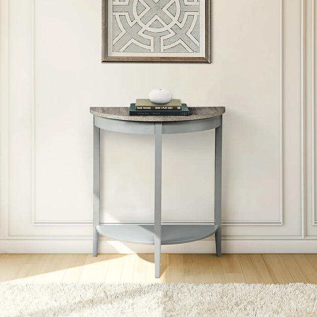 Natural Oak Gray Finish Half-Moon Console Table - Omega Lifestyles