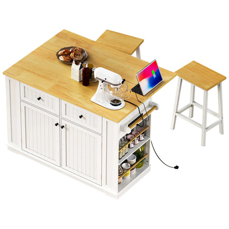 Rolling Kitchen Island Cart With Drop Leaf And Power Outlet - Omega Lifestyles