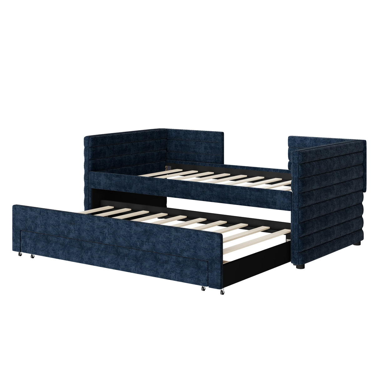 Twin Upholstered Daybed With Trundle And Storage Drawers - Omega Lifestyles
