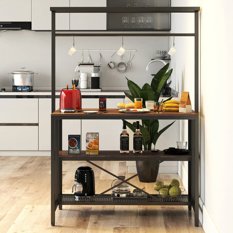 Kitchen Island Table With 3 Tier Storage And Hooks - Omega Lifestyles