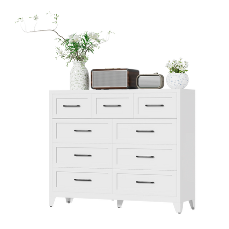 9-Drawer White Metal Tall Dresser With Smooth Drawers - Omega Lifestyles