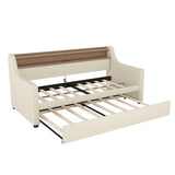 Twin PU Leather Daybed With Trundle Charging Station LED Light - Omega Lifestyles