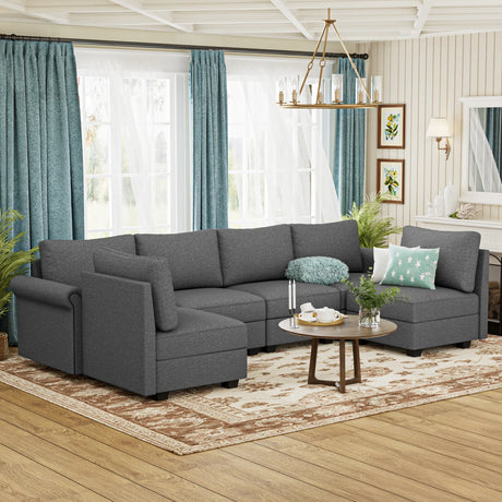 Modern U-Shaped 6-Seater Modular Sectional Sofa With Storage - Omega Lifestyles