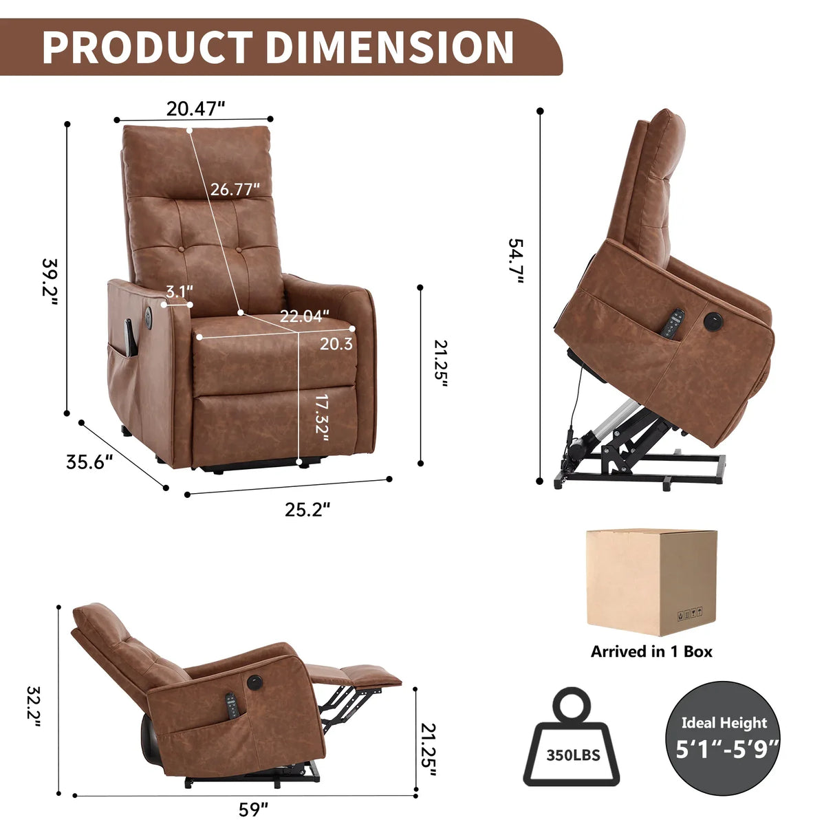 Brown Faux Leather Power Lift Recliner Chair With Massage Heat - Omega Lifestyles