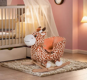 Plush Wooden Giraffe Kids Rocking Horse Toy Chair - Omega Lifestyles