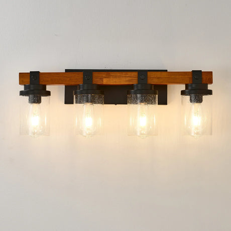 Matte Black Wooden Glass Shade 4-Light Ceiling Lamp - Omega Lifestyles