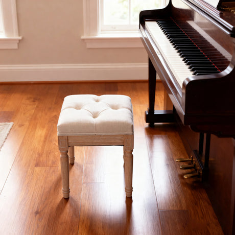 Rustic Square Padded Upholstered Ottoman Bench - Omega Lifestyles